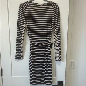 Tory Burch navy and White Striped Long Sleeve Dress medium